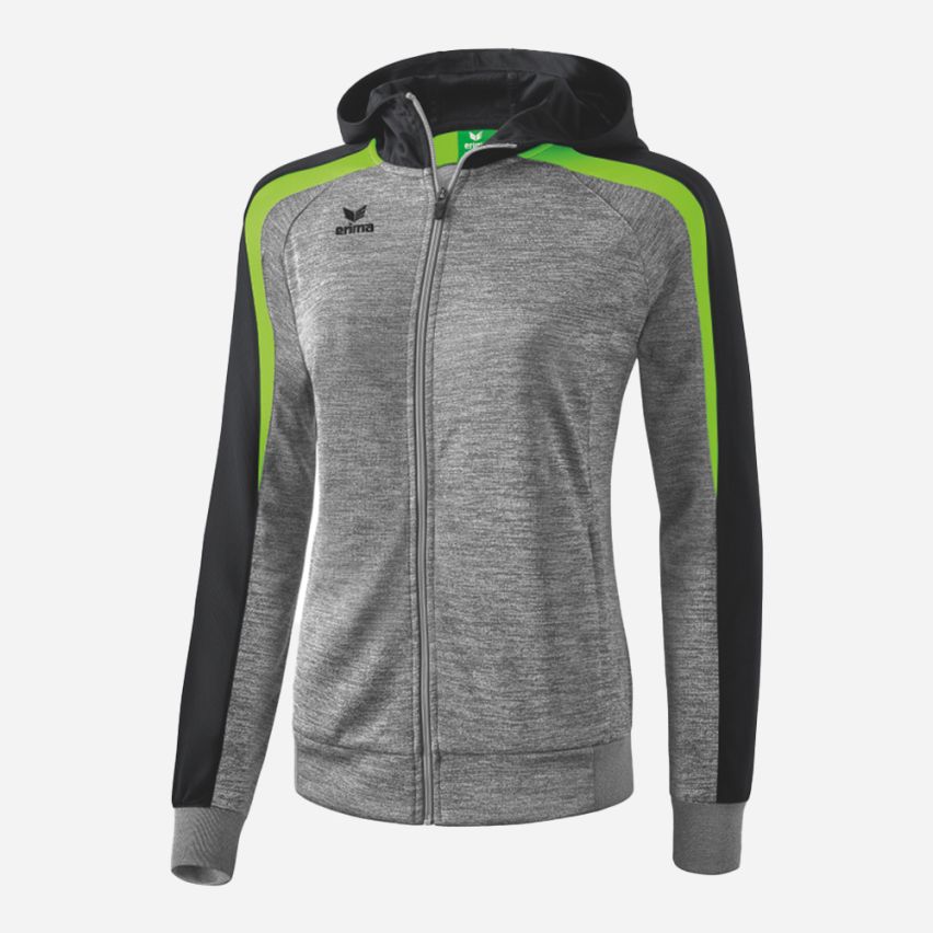 Erima Damen Trainingsjacke LIGA 2.0 mit Kapuze grau/schwarz/grün