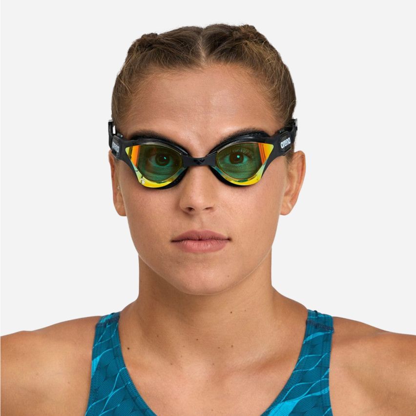 Arena Schwimmbrille Cobra Tri Swipe yellow copper/black gespiegelt